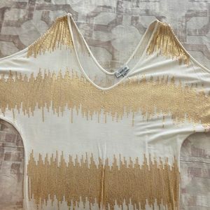Bebe gold sequins dolman style top with cut out sleeves